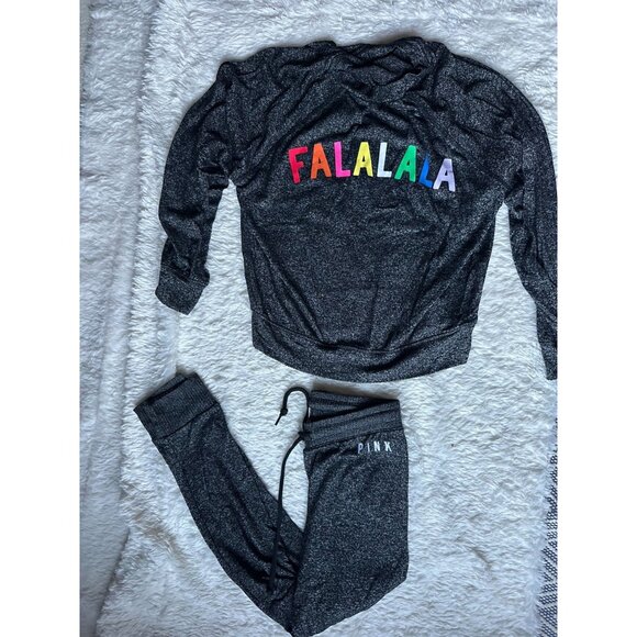 PINK Victoria's Secret Women Sweatshirt Size XS Gray Soft Falalala & matching pa - Picture 1 of 7